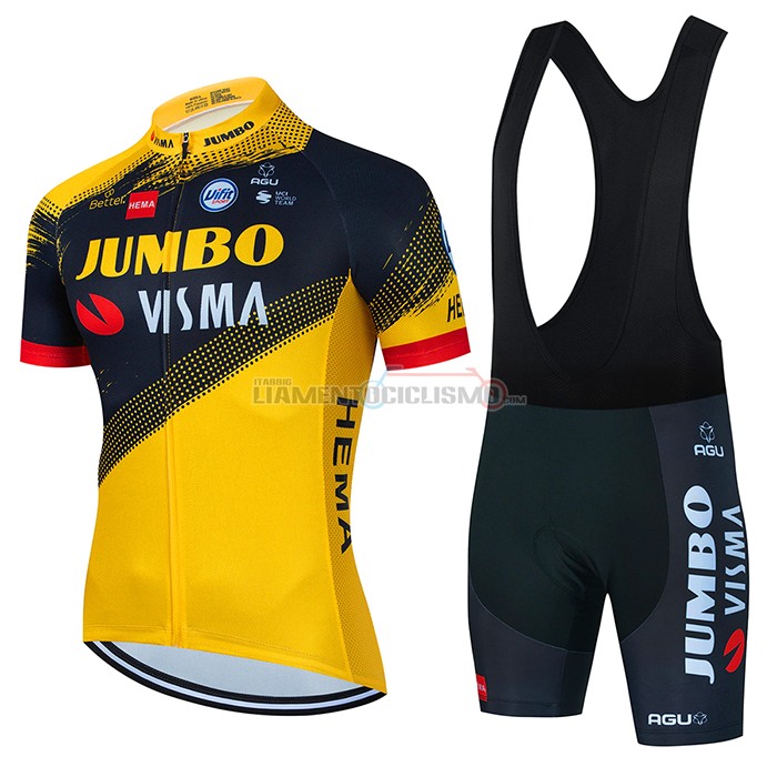 Abbigliamento Ciclismo Jumbo Visma Manica Corta 2022 Giallo Nero